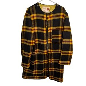 Vintage Zero King Full Zip Wool Coat Jacket Yellow Plaid 44L